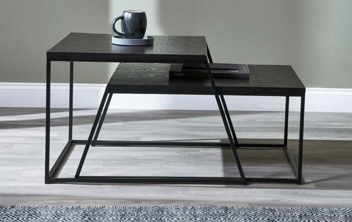 Pacific Lifestyle S/2 Mashiko Coffee Tables Black Ash Veneer and Black Metal