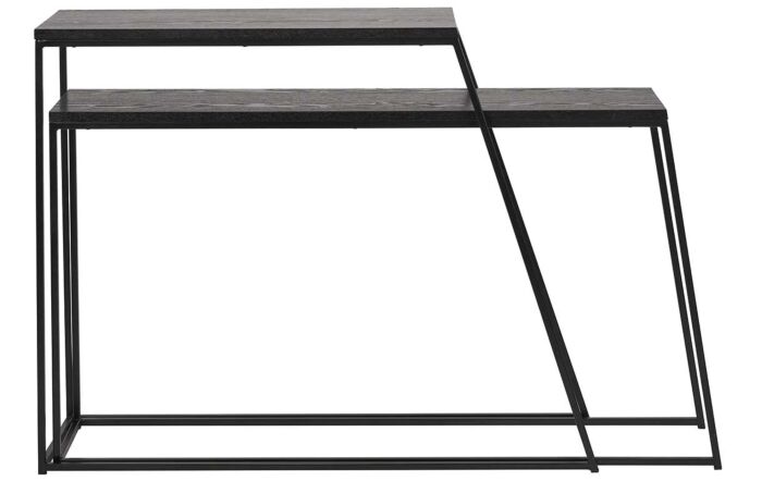 Pacific Lifestyle S/2 Mashiko Black Ash Veneer and Black Metal Console Tables