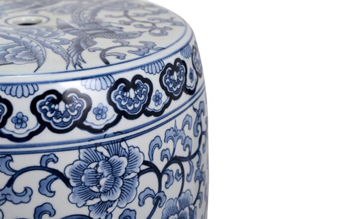 Pacific Lifestyle Matilde Blue and White Floral Ceramic Stool-76-556 1