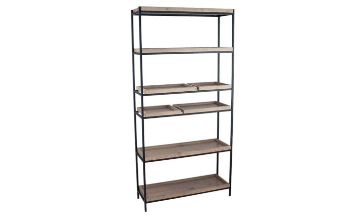 Pacific Lifestyle Natural Wood Veneer & Black Metal 5 Shelf Unit-76-431