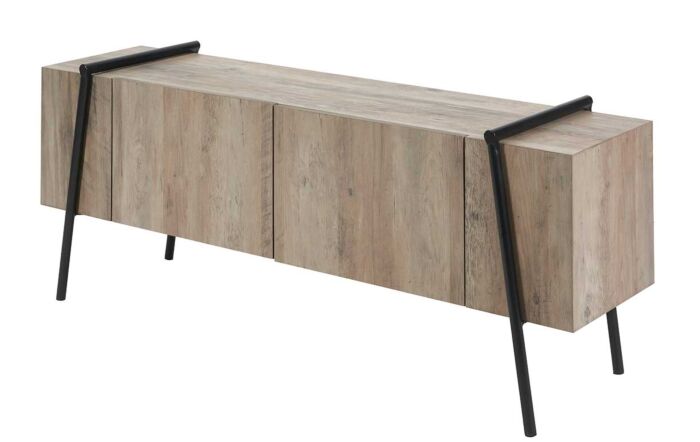 Pacific Lifestyle Osato Light Brown Wood Veneer And Black Metal 2 Door Low Unit