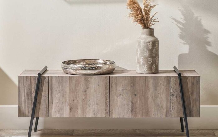 Pacific Lifestyle Osato Light Brown Wood Veneer And Black Metal 2 Door Low Unit-76-537