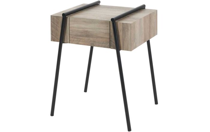Pacific Lifestyle Osato 1 Drawer Side Table - Light Brown Wood Veneer and Black Metal-76-539
