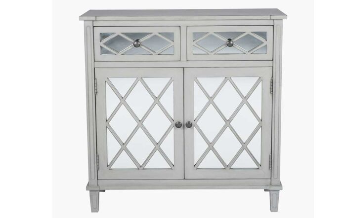 Pacific Lifestyle Puglia Dove Grey Mirrored Pine wood 2 drawer 2 door unit-76-275-DG