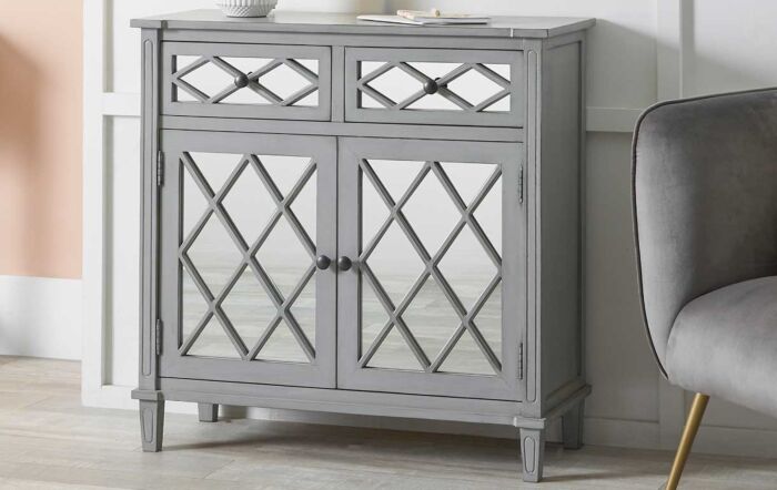 Pacific Lifestyle Puglia Dove Grey Mirrored Pine wood 2 drawer 2 door unit