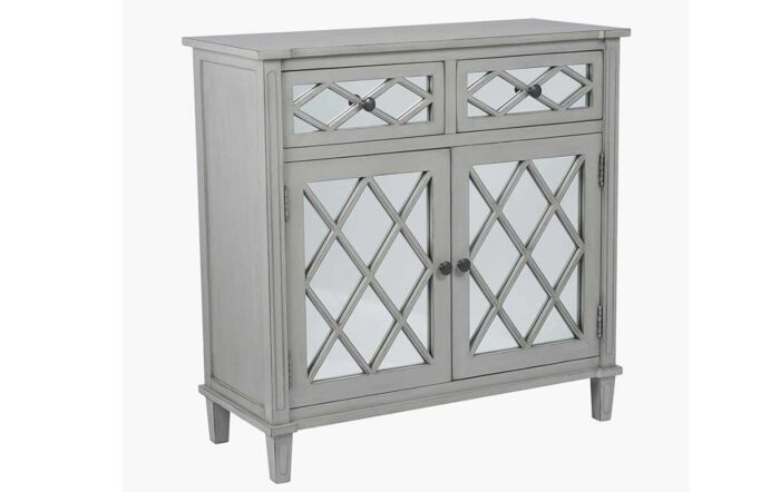Pacific Lifestyle Puglia Dove Grey Mirrored Pine wood 2 drawer 2 door unit-76-275-DG