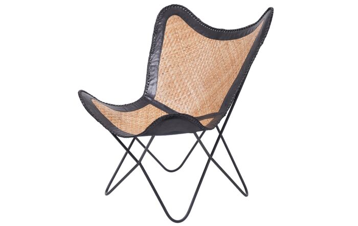 Pacific Lifestyle Renato Black Leather, Woven Rattan and Iron Butterfly Chair