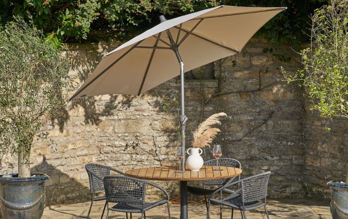 Pacific Lifestyle Riva 2.5m Round Champagne Parasol & 25kg Base-18-118-CH & 18-205-25