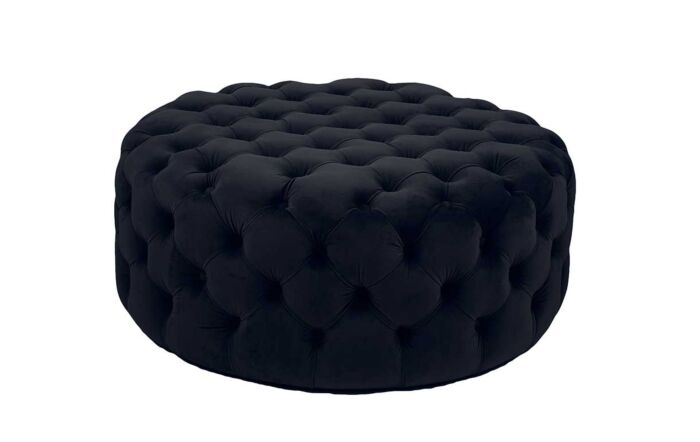 Pacific Lifestyle Black Velvet Round Buttoned Pouffe 1