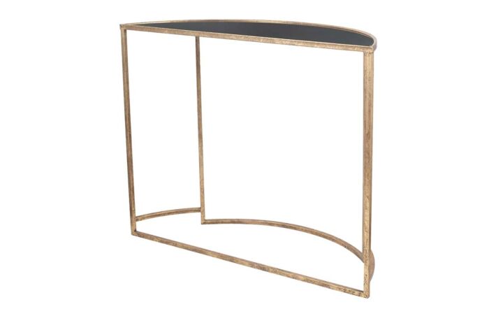 Pacific Lifestyle Veneziano Antique Gold Metal And Black Glass Half Moon Console Table-76-425