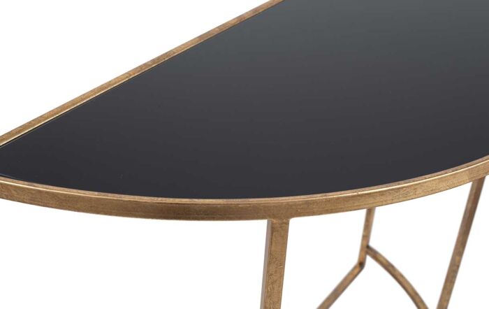 Pacific Lifestyle Veneziano Antique Gold Metal And Black Glass Half Moon Console Table-76-425