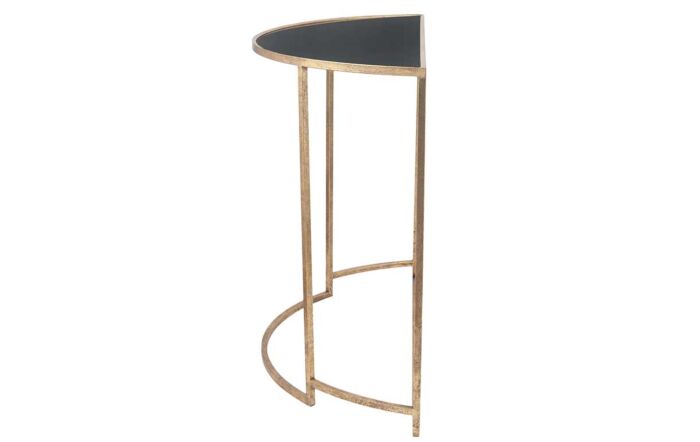Pacific Lifestyle Veneziano Antique Gold Metal And Black Glass Half Moon Console Table-76-425