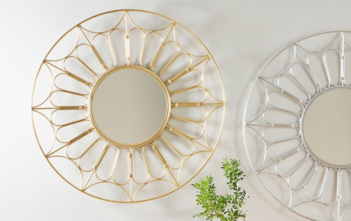 Pacific Lifestyle Gold Metal Cane Effect Frame Round Wall Mirror-73-120-GO 1