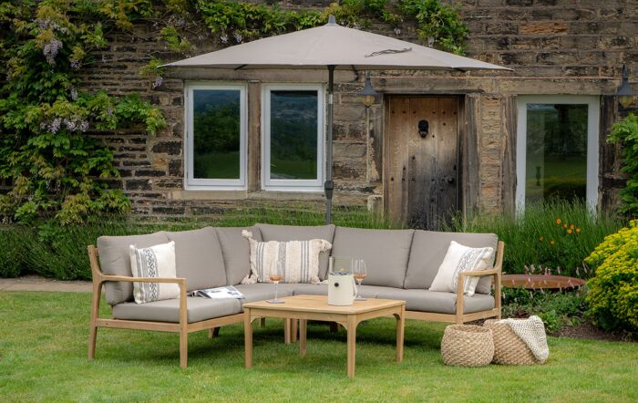 Pacific Lifestyle Riva 2.5m Round Taupe Parasol & 25kg Base