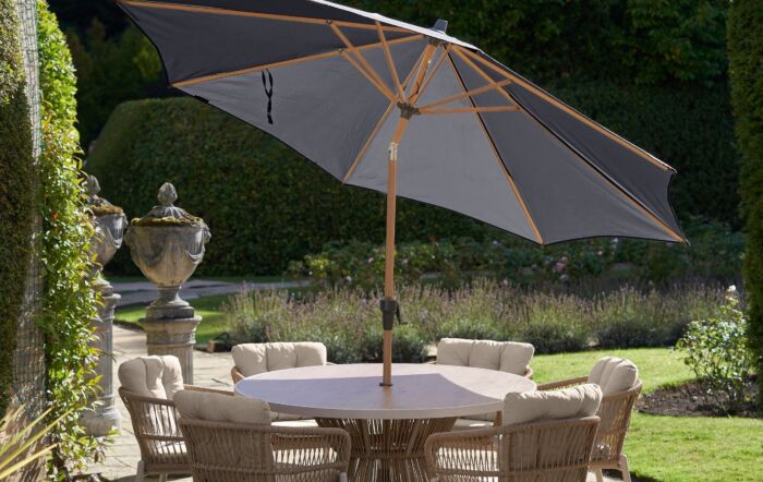 Pacific Lifestyle Riva Teak 3m Round Centre Pole Parasol - Anthracite
