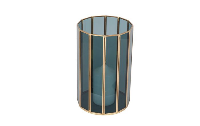Pacific Lifestyle Smoked Glass And Brass Metal Small Round Hurricane-70-618-S 1