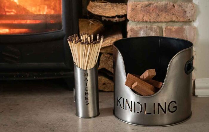 Hill Interiors Pewter Log, Kindling Buckets with Matchstick Holder-19142
