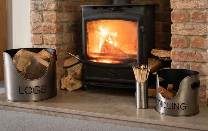 Hill Interiors Pewter Log, Kindling Buckets with Matchstick Holder