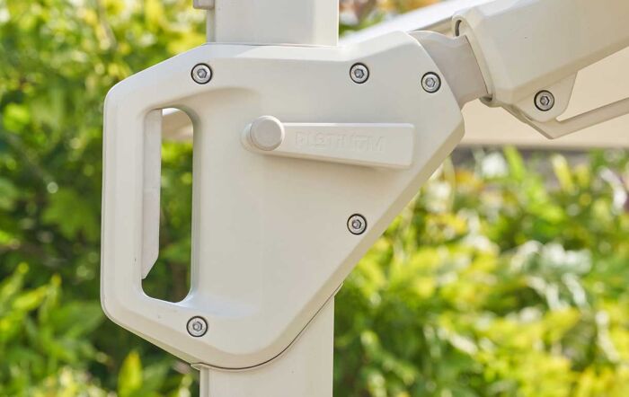 Pacific Lifestyle Challenger T2 3m Square Sandstone/Champagne Free Arm Parasol With 90kg Ceramica Wheeled Base-18-148-SA-CH/18-299-SA