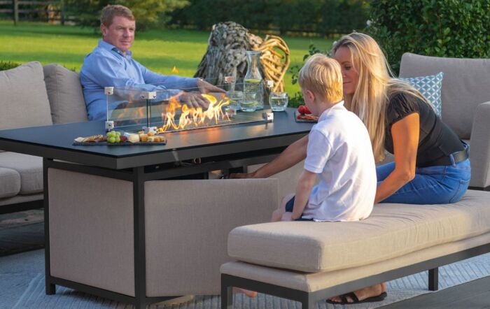 Maze Pulse 3 Seat Sofa Set With Firepit Table - Oatmeal-FB-PUL-3SD-FPT-OT