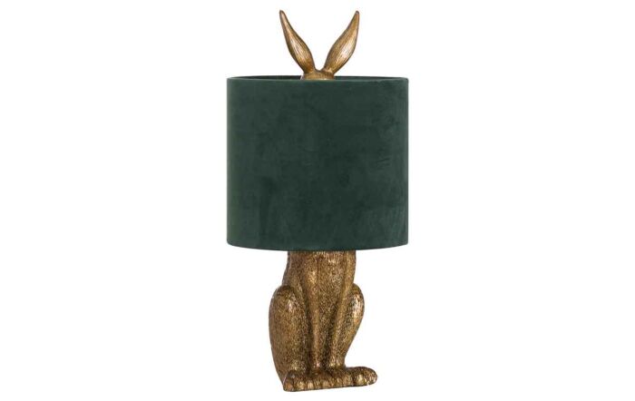 Hill Interiors Gold Hare Lamp With Green Velvet Shade