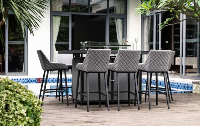 Maze Regal Outdoor Fabric 8 Seat Bar Set With Fire Pit Table - Flanelle