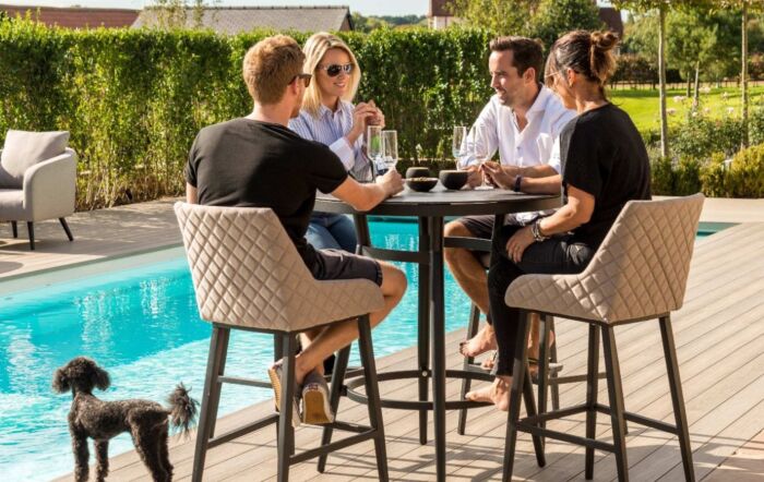 Maze Outdoor Fabric Regal 4 Seat Round Bar Set - Oatmeal-FB-BAR-REG-4SRD-SS-OT