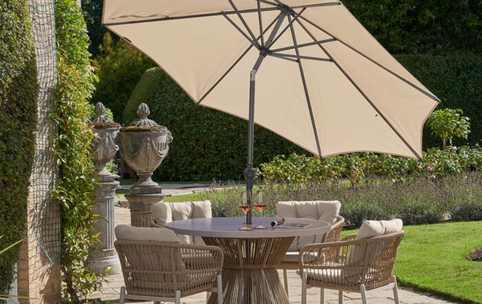 Pacific Lifestyle Riva 2.5m Round Champagne Parasol & 25kg Base-18-118-CH & 18-205-25