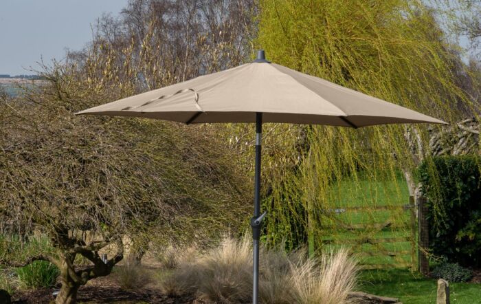 Pacific Lifestyle Riva 3.5m Taupe Parasol & 40kg Ceramica Sandstone Wheeled Base-18-120-TA & 18-300-SA