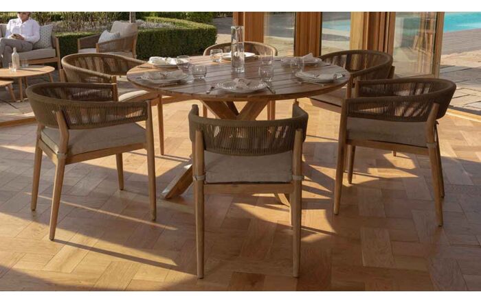 Maze Porto Rope 6 Seat Round Dining Set - Light Brown-PORTO-6SRDS-SS