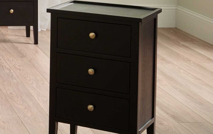 Pacific Lifestyle Chelmsford Satin Black Pine Wood 3 Drawer Bedside Unit-76-355-SB