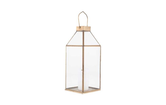 Pacific Lifestyle Shiny Brass Metal & Glass Square Small Lantern