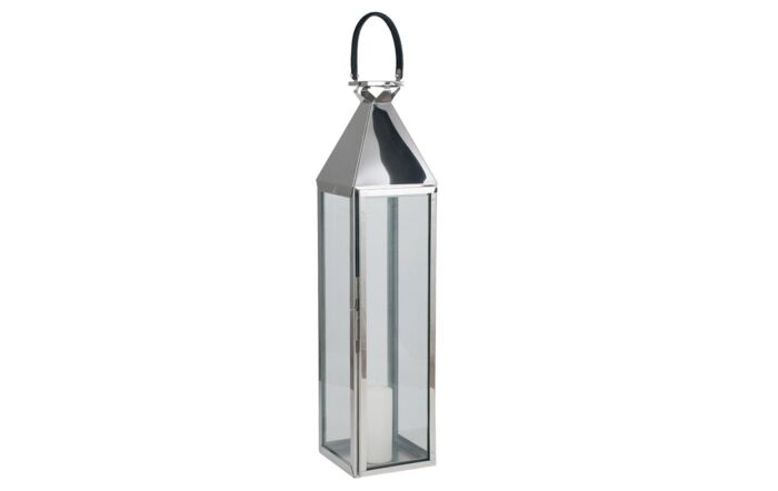 Pacific Lifestyle Shiny Nickel Stainless Steel & Glass Large Lantern-70-456-NI-L