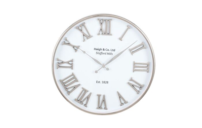 Pacific Lifestyle Silver and White Metal Round Wall Clock