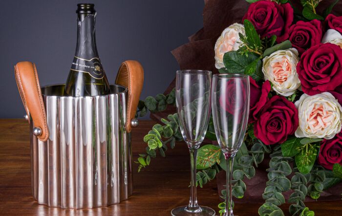 Hill Interiors Silver Fluted Leather Handled Single Champagne Cooler-22568