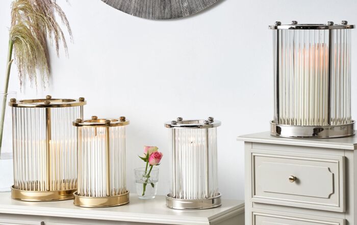 Pacific Lifestyle Silver Metal And Clear Textured Glass Small Hurricane-70-630-NI-S