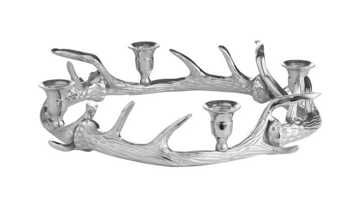 Hill Interiors Silver Nickel Circular Antler Candelabra With Four Candle Holder