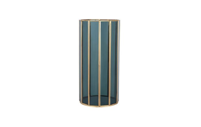 Pacific Lifestyle Smoked Glass and Brass Metal Medium Round Hurricane-70-618-M