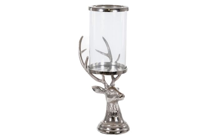 Hill Interiors Tall Silver Stag Candle Hurricane Lantern