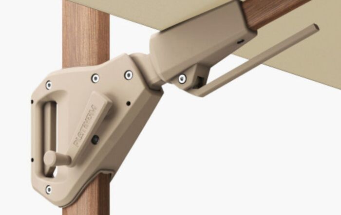 Pacific Lifestyle Challenger Teak T2 3m Square Champagne Free Arm Parasol With 90kg Wheeled Base-18-191-CH & 18-125