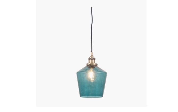 Pacific Lifestyle Emmanuelle Teal Glass and Antique Brass Metal Pendant-35-328