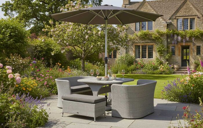Bramblecrest Tetbury 8 Seat Balcony Set with Tree-Free Top, Parasol and Base - Graphite-X26TYGQ01 1