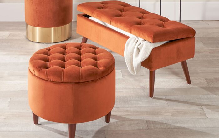 Pacific Lifestyle Alena Tobacco Velvet Buttoned Pouffe with Storage-15-292-TO