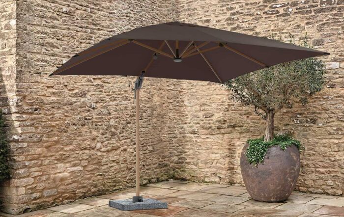 Bramblecrest Truro Wood Effect 3M Square LED Grey Parasol inc Granite Base - FREE cover-SPPGL14W