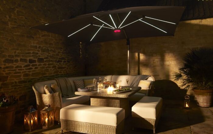 Bramblecrest Truro 3M Square LED Grey Parasol inc Granite Base - FREE cover-X18PG30Q03