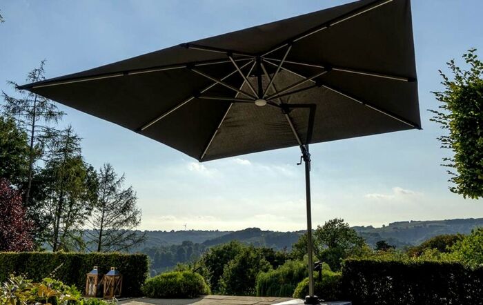 Bramblecrest Truro 3M Square LED Grey Parasol inc Granite Base - FREE cover-X18PG30Q03