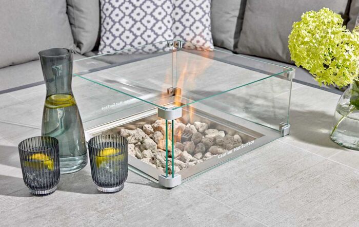 Bramblecrest Tuscan Corner Sofa Garden Set with Firepit Table - Grey-X21ATUSCDT1FP