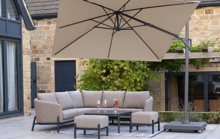 Pacific Lifestyle Voyager T2 2.7m Square Champagne Free Arm Parasol & 90kg Wheeled Granite Base