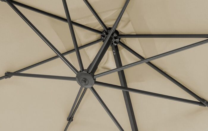 Pacific Lifestyle Voyager T2 2.7m Square Champagne Free Arm Parasol & 90kg Wheeled Granite Base-18-301-CH &18-125