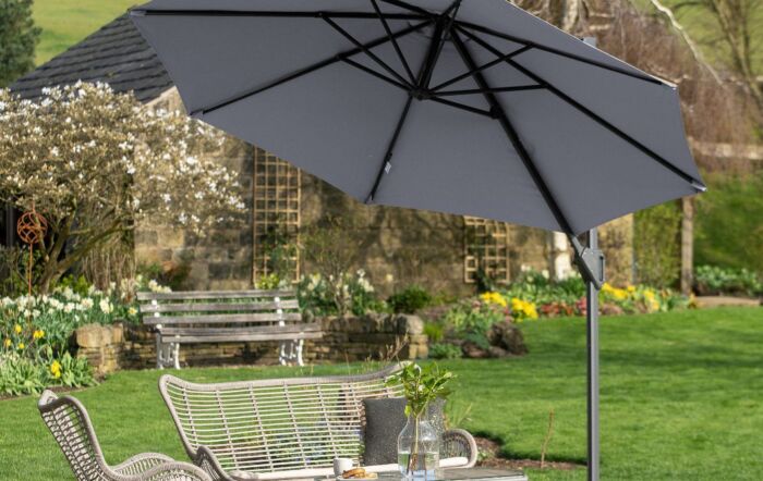 Pacific Lifestyle Voyager T1 3m Round Luna Grey Free Arm Parasol With 90kg Wheeled Base-18-303-LU & 18-125
